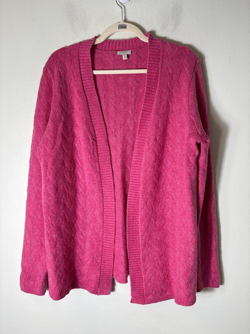Talbots Pink Cable Knit Open Front Long Cardigan Sz M